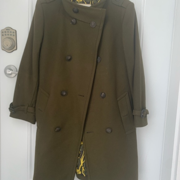 Burberry London Dark Olive Green wool Trench Coat with Wide Lapels US 8 - Picture 2 of 7